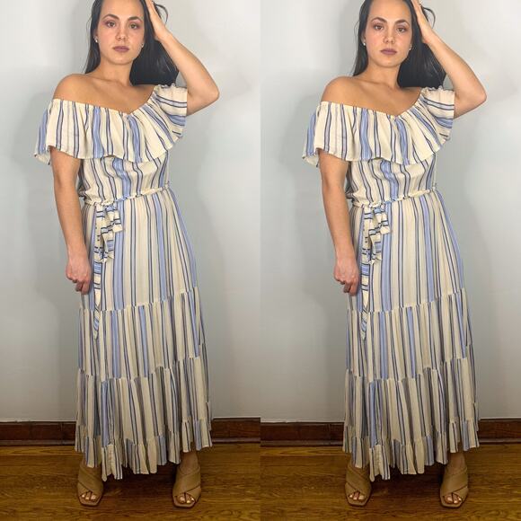 Nostalgia Off the Shoulder Striped Maxi Dress - Picture 2 of 5